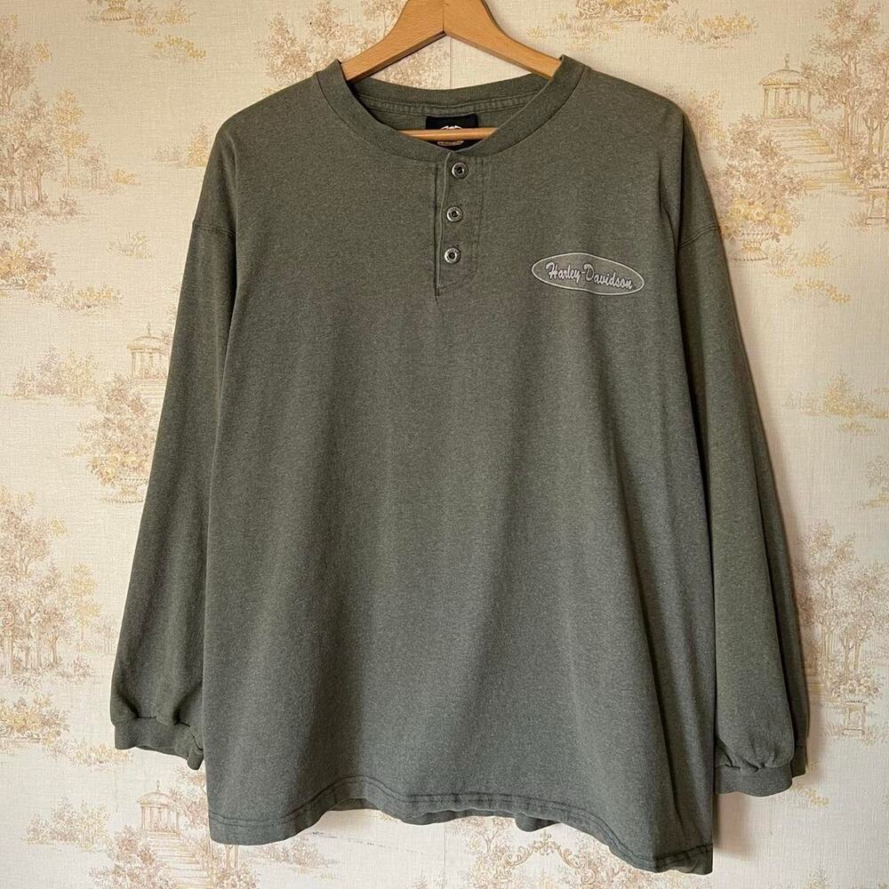 Vintage 90s Harley-Davidson Henley | Milwaukee Sage Green | Size L - Picture 2 of 8